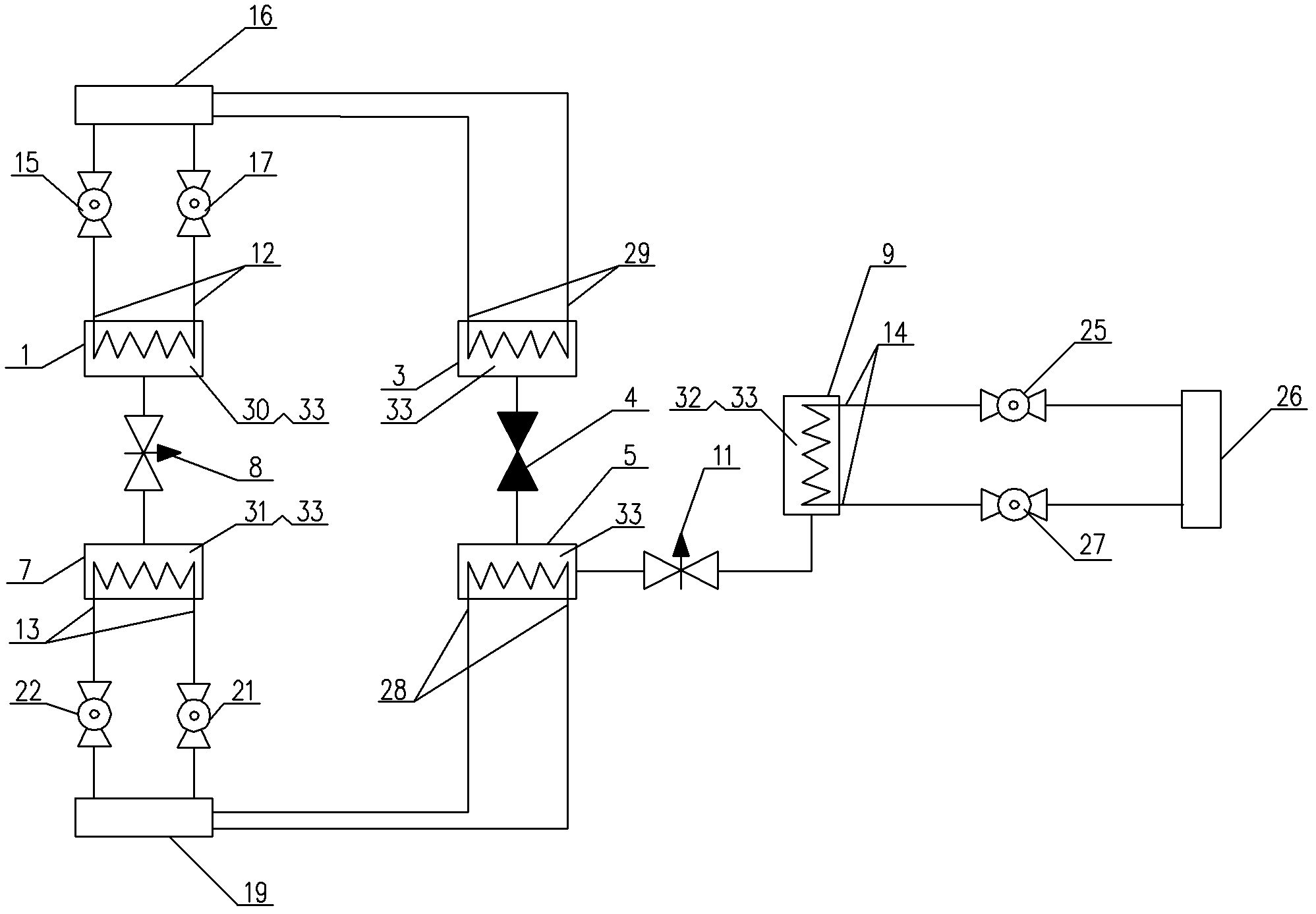 Triple-effect adsorption, refrigeration and circulation system