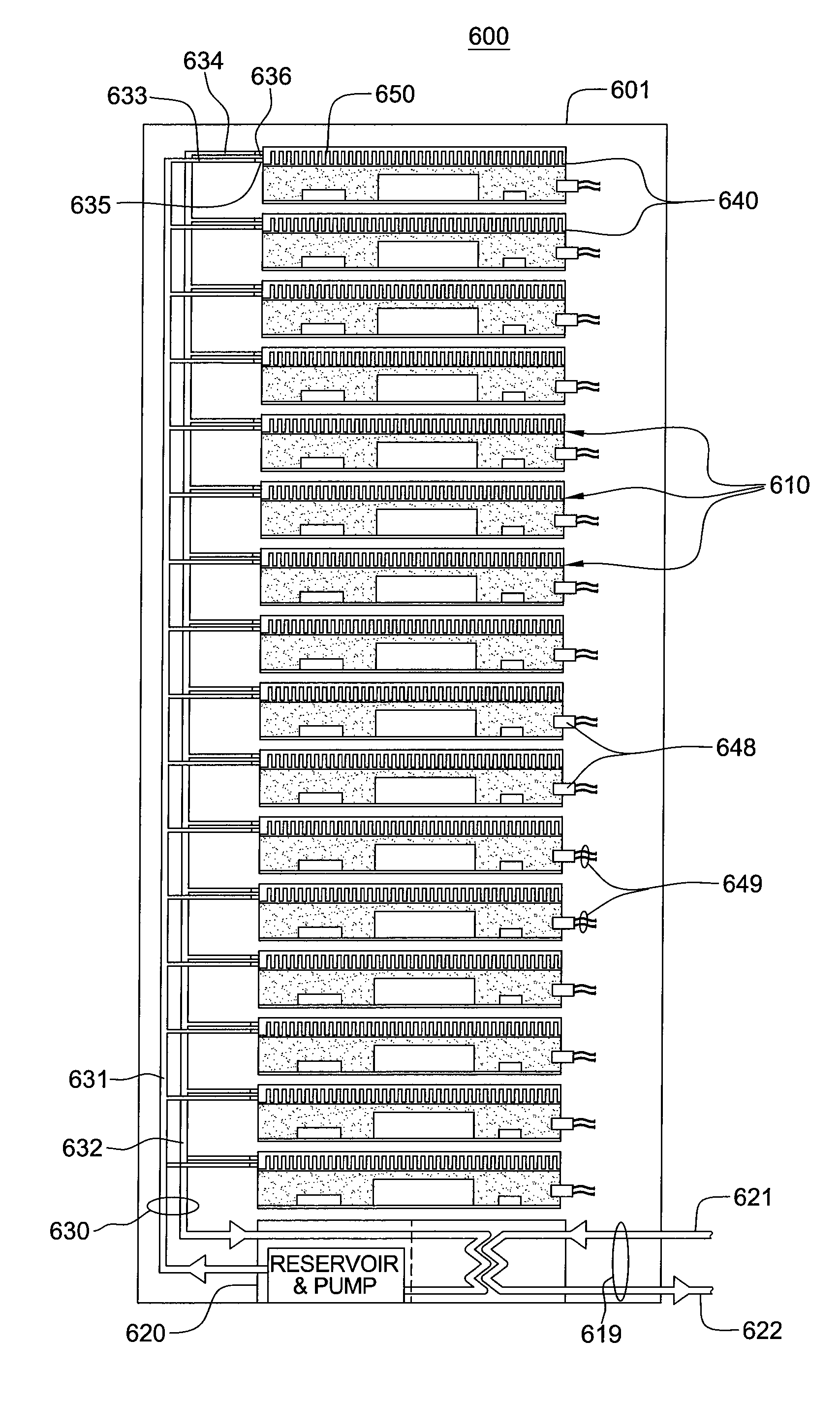 Field-replaceable bank of immersion-cooled electronic components