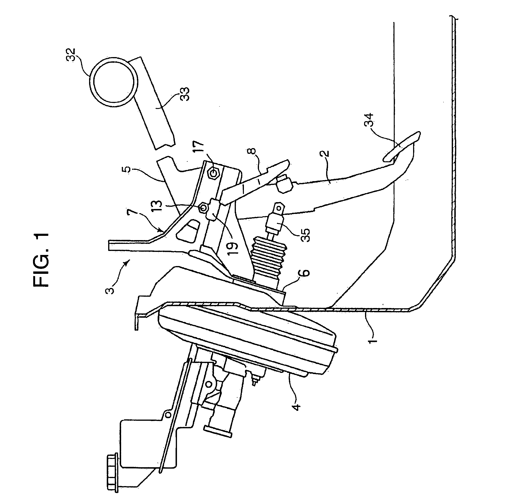 Operating pedal support structure