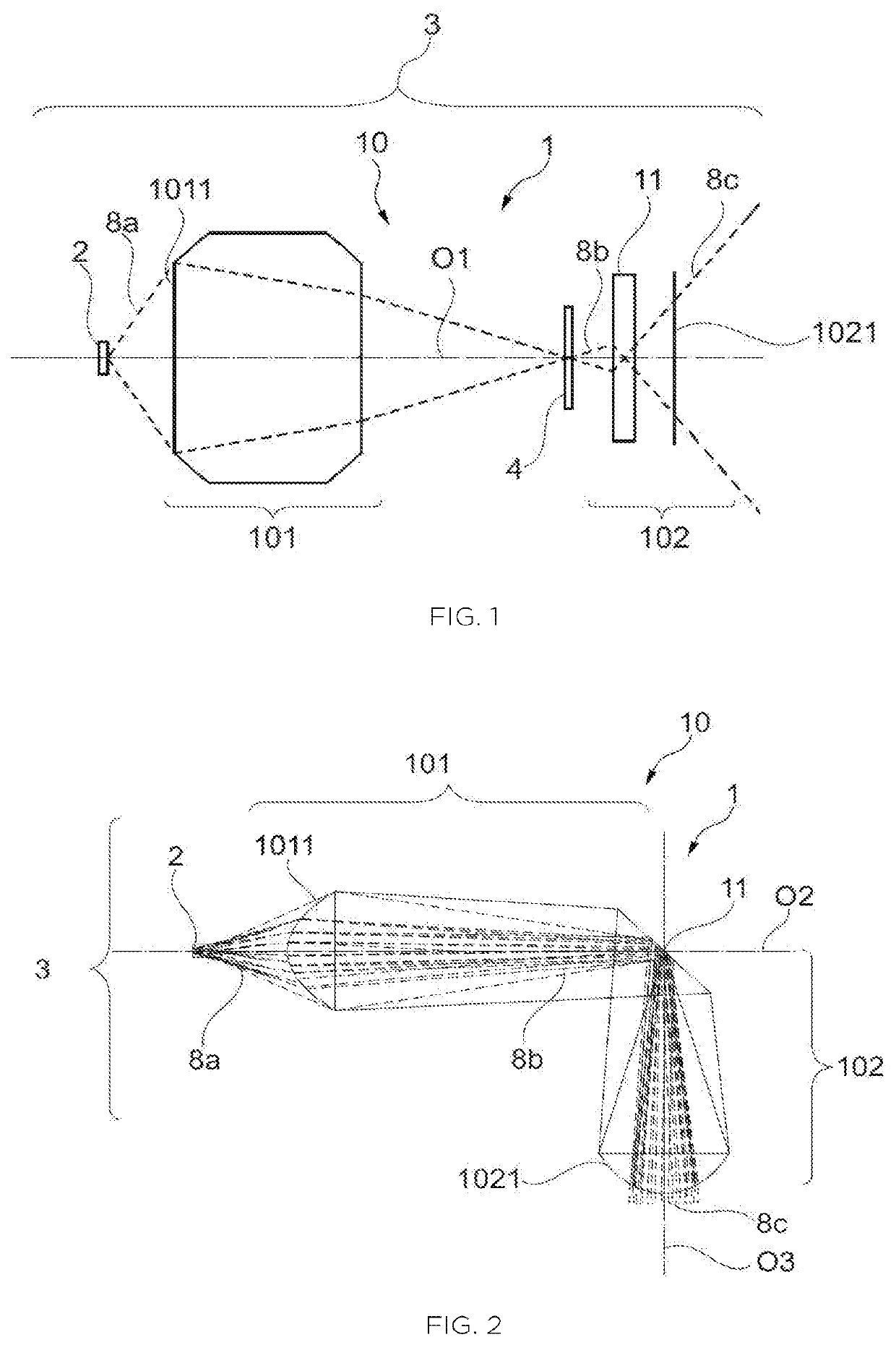 Compact optical system for a motor-vehicle passenger compartment