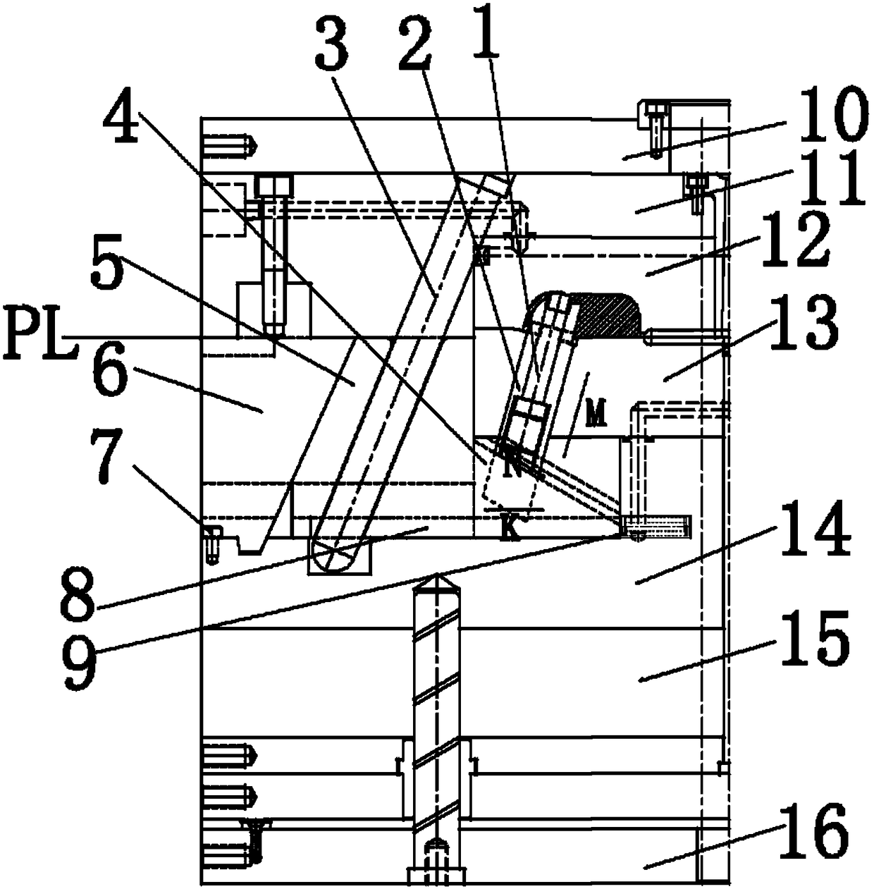 Direction change driven slide block mechanism