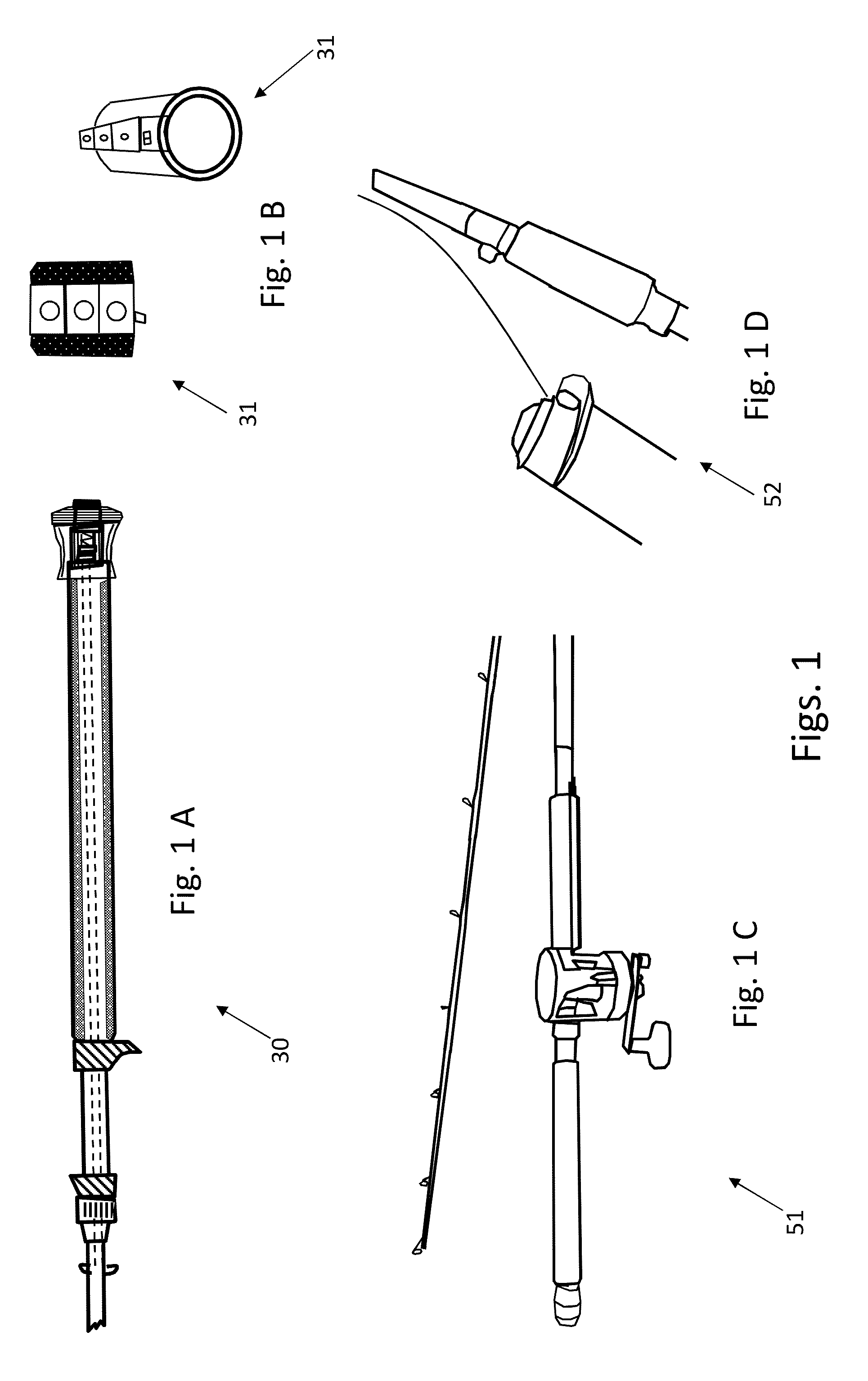 LED device for lighting a fishing line at the pole