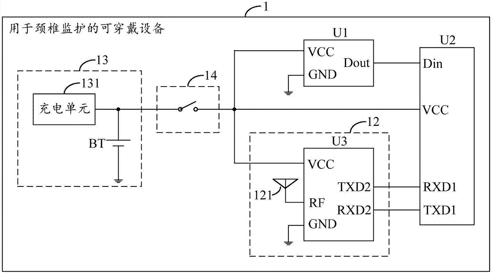 Wearable device for cervical vertebra monitoring and cervical vertebra monitoring system