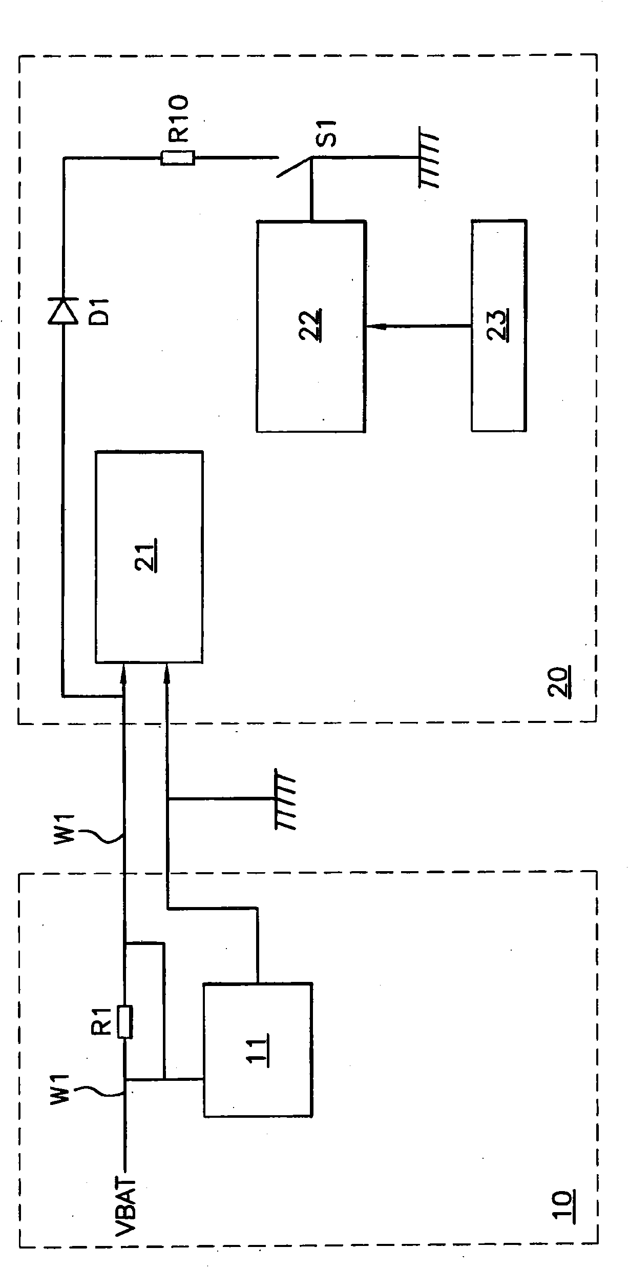 Device for communication between an electronic module and a sensor