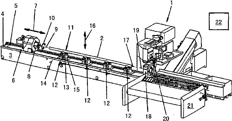 Machine arrangement for machining bar-like workpieces having a device for workpiece support