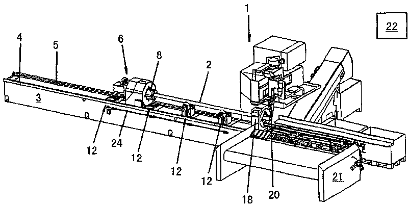 Machine arrangement for machining bar-like workpieces having a device for workpiece support