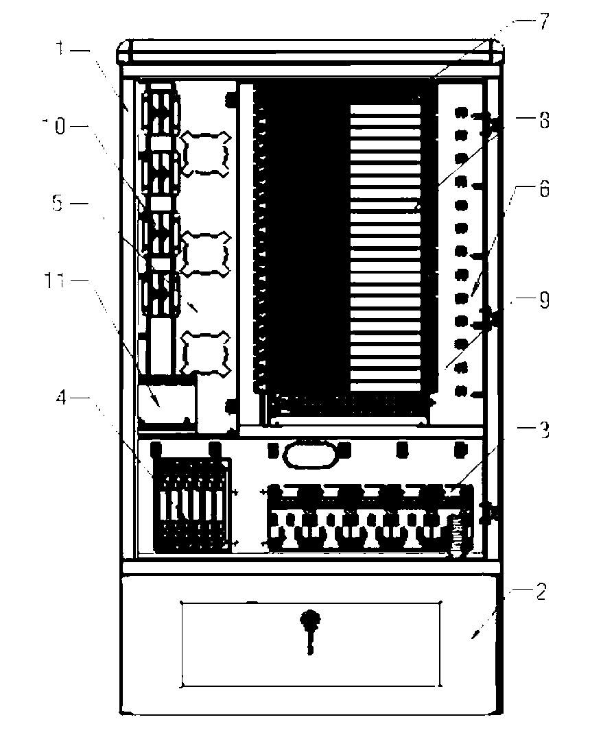 Jumper-connection-free optical fiber cross connecting cabinet