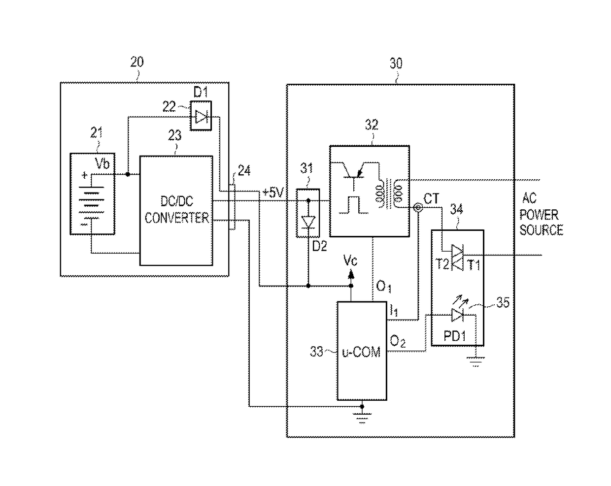 Power source device having standby power-cutoff function, and method for controlling same