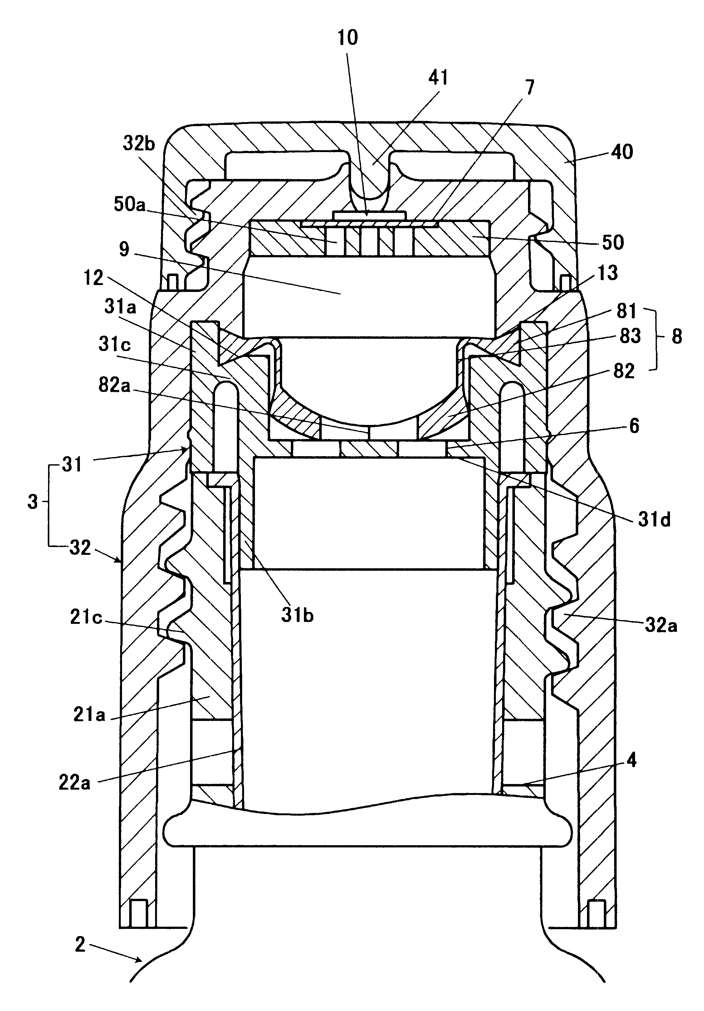 Closing structure of a dispensing container