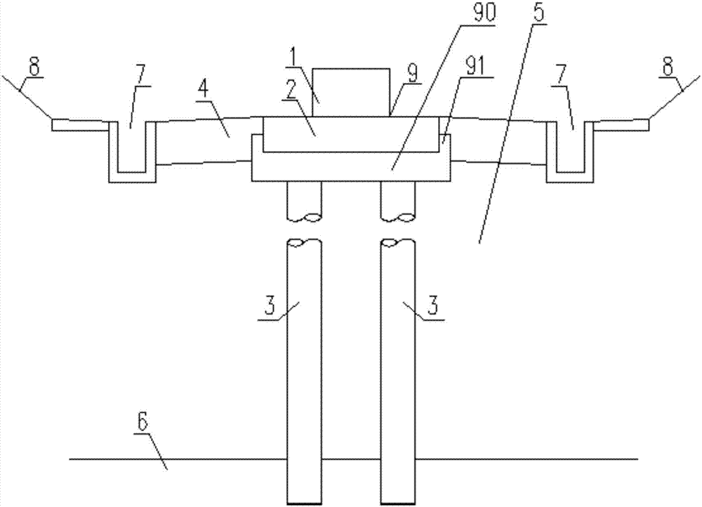 Transition section structure of pile foundation joist type rail bearing beam in excavation section of medium and low speed maglev single line