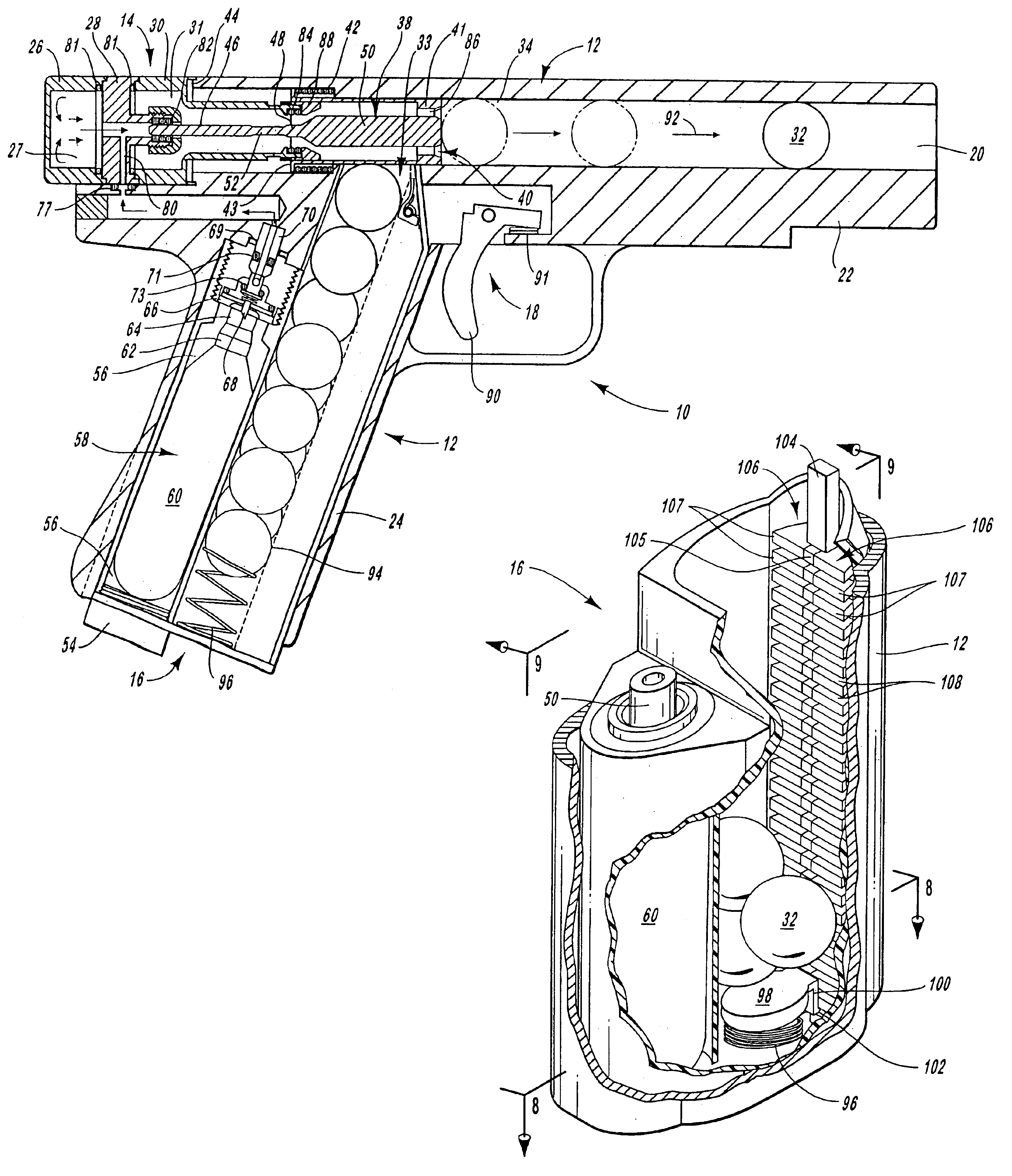 Paintball, handgun, automatic magazine