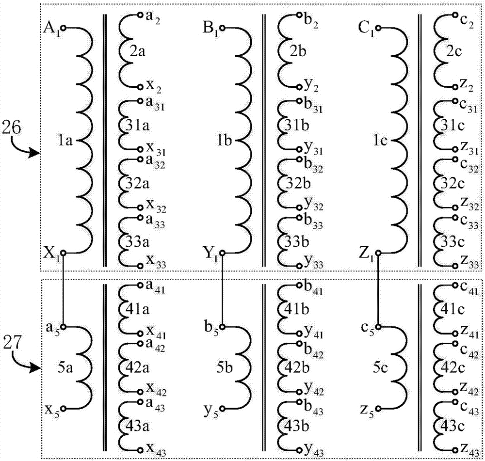 Multi-winding magnetic integrated type hybrid power distribution transformer