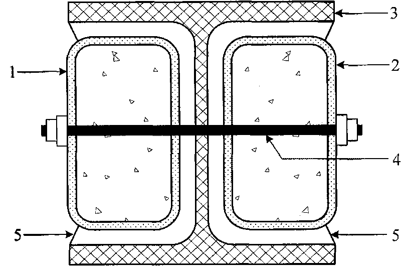 Double-rectangular pipe restraint H-shaped section assembling type bending prevention energy consuming support with ribs