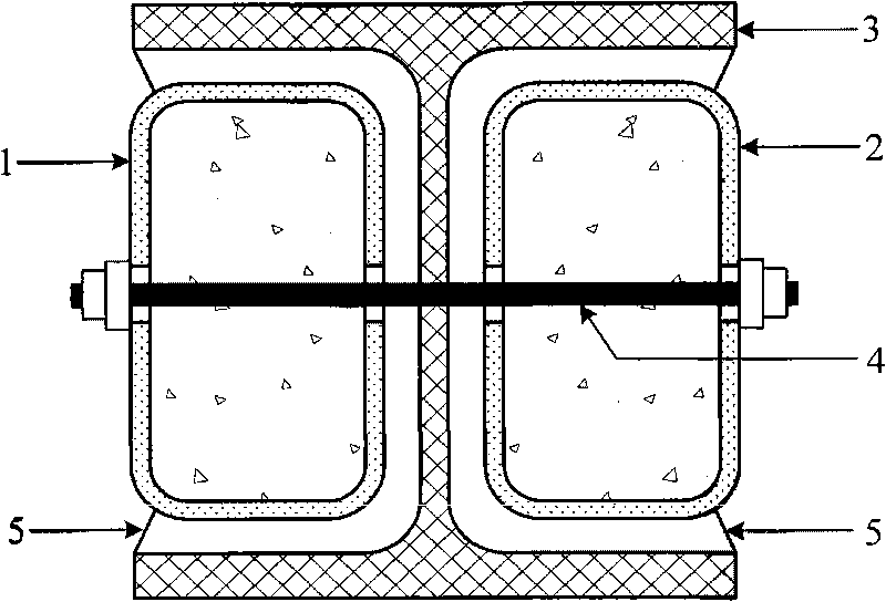 Double-rectangular pipe restraint H-shaped section assembling type bending prevention energy consuming support with ribs