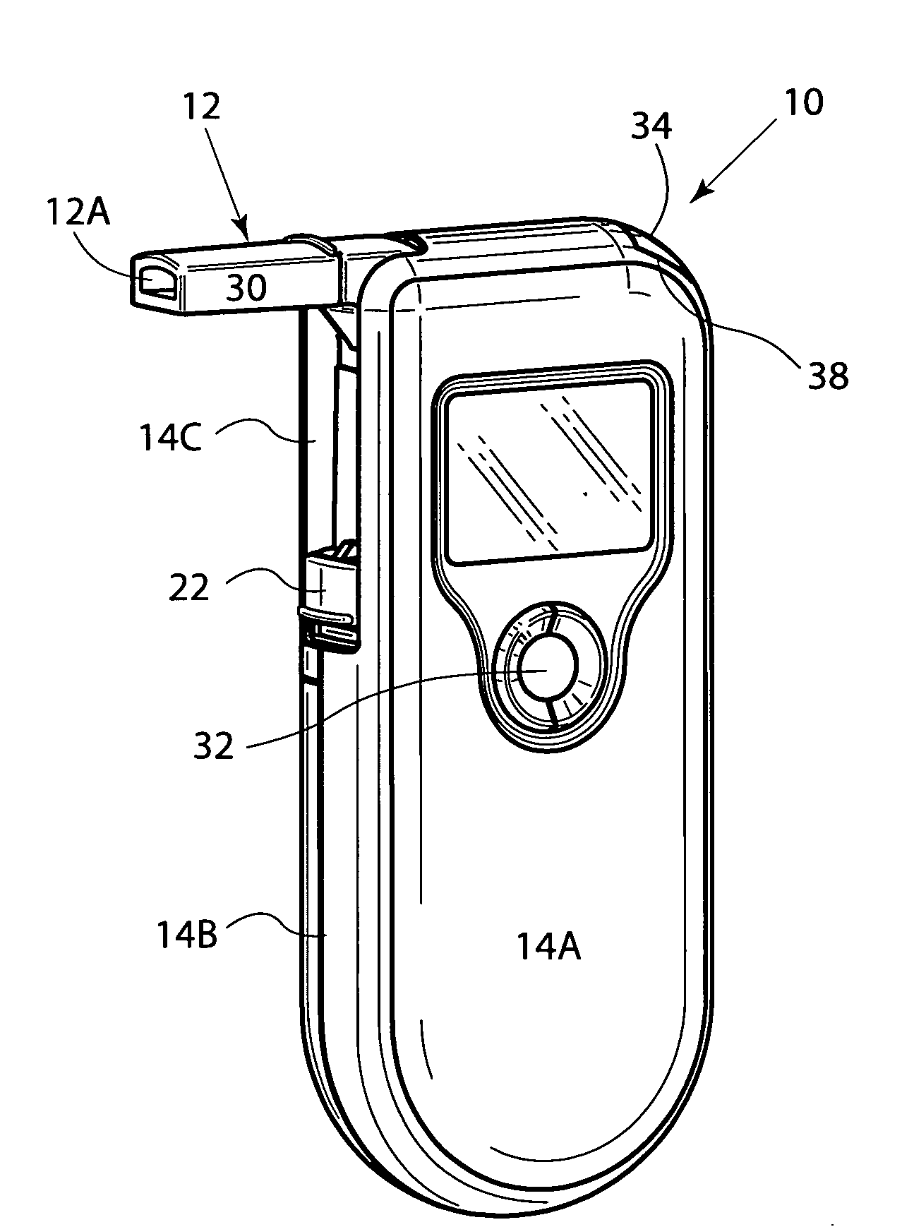 Breathalyzer having pivoted mouthpiece