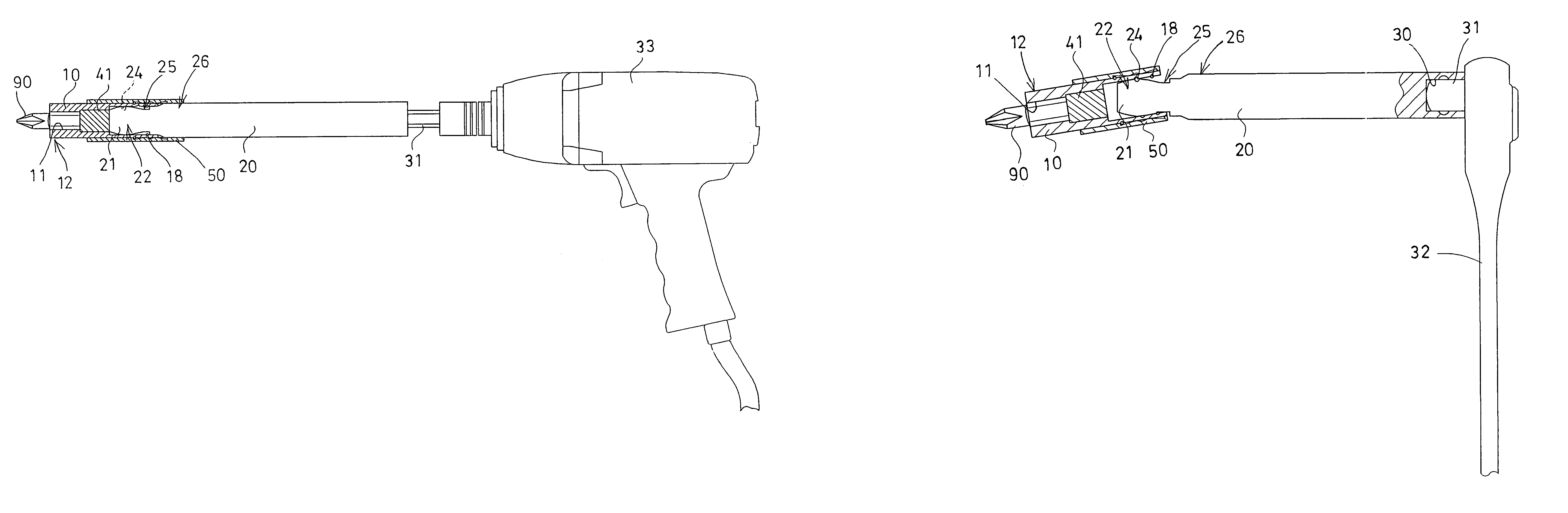 Pivotal driving tool assembly