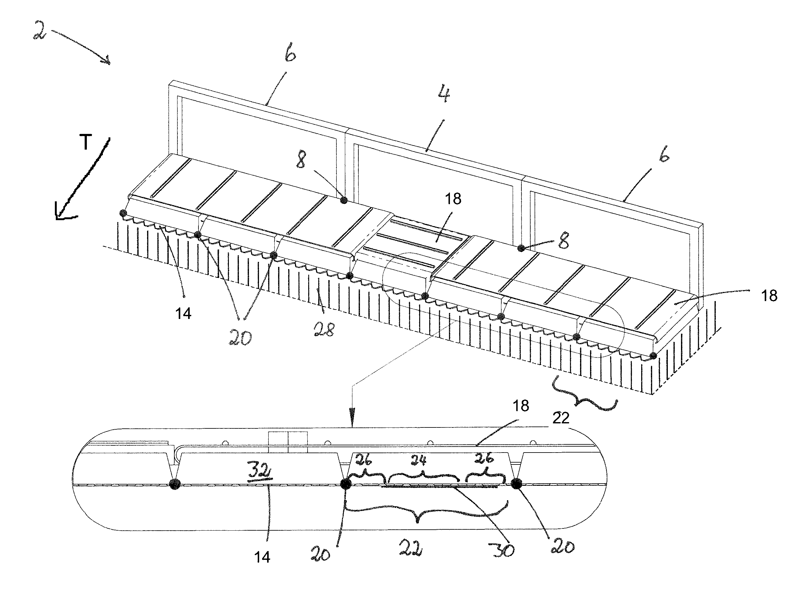 Draper platform with center section and lateral sections arranged laterally to the center section