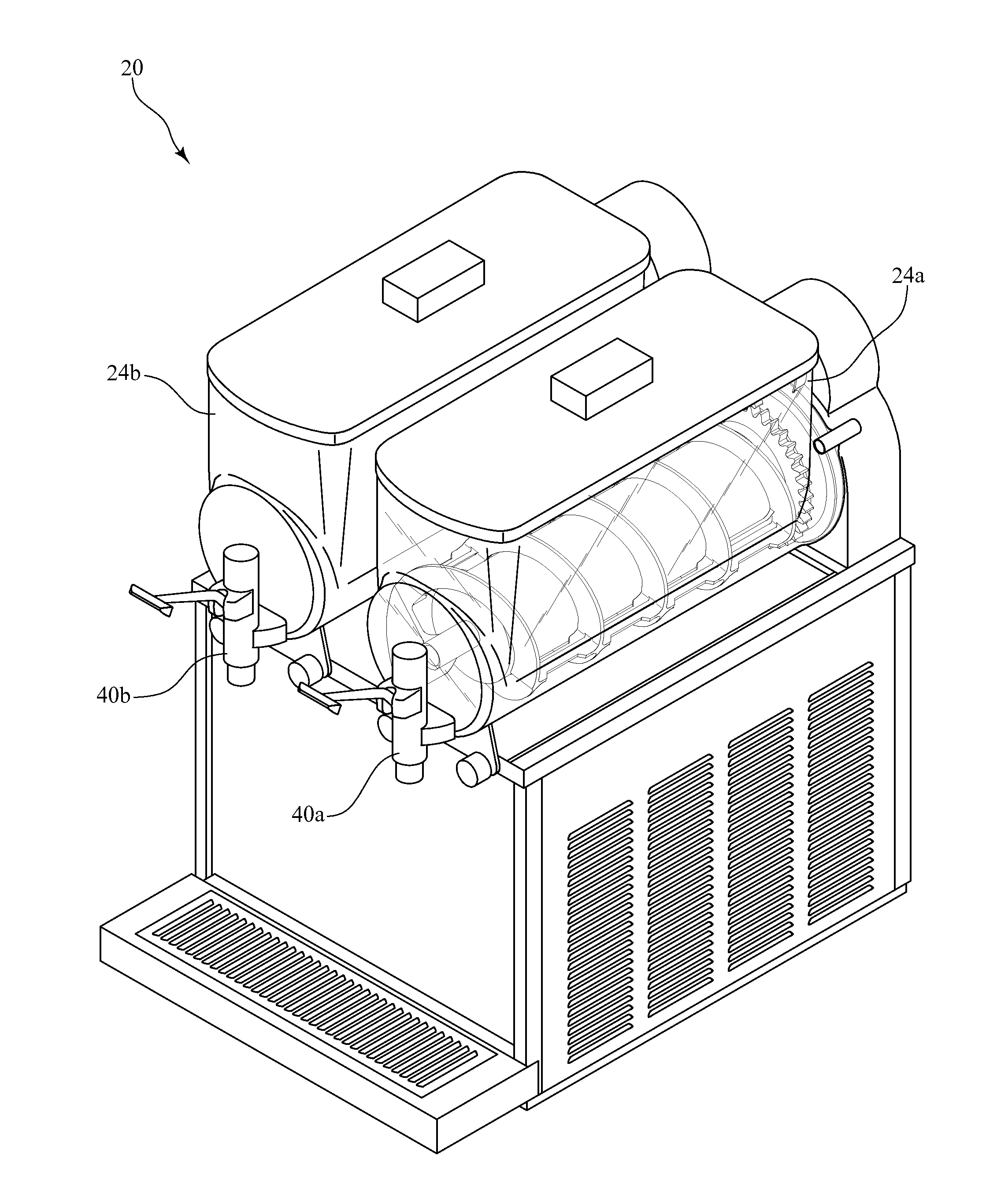 Beverage dispenser for partially frozen beverages with an improved drive and sealing system