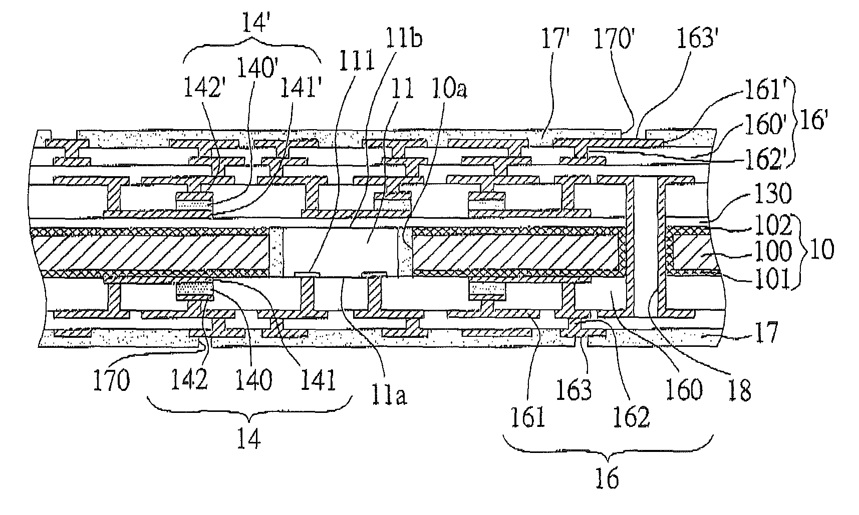 Circuit board structure having electronic components integrated therein