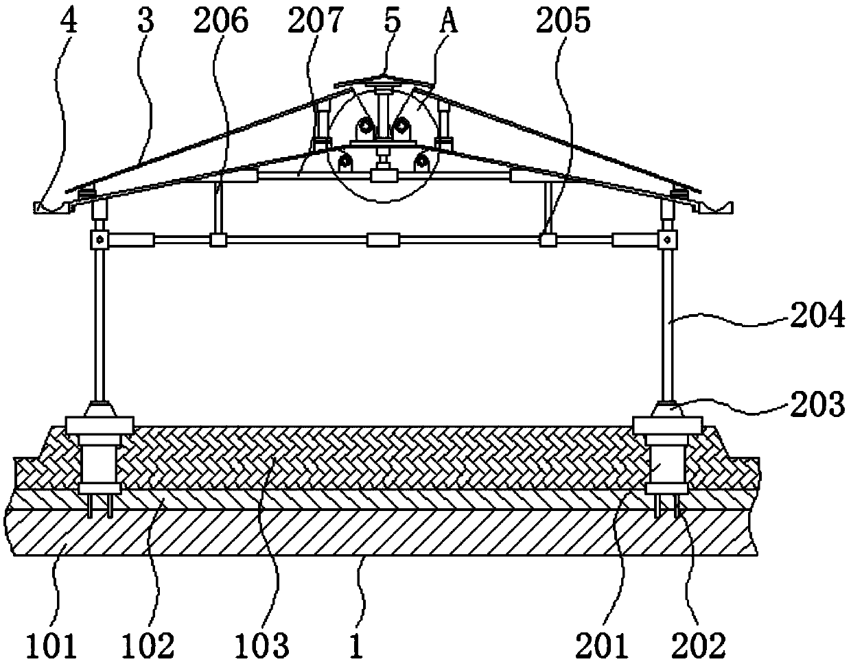 Two-film greenhouse back slope design and construction method