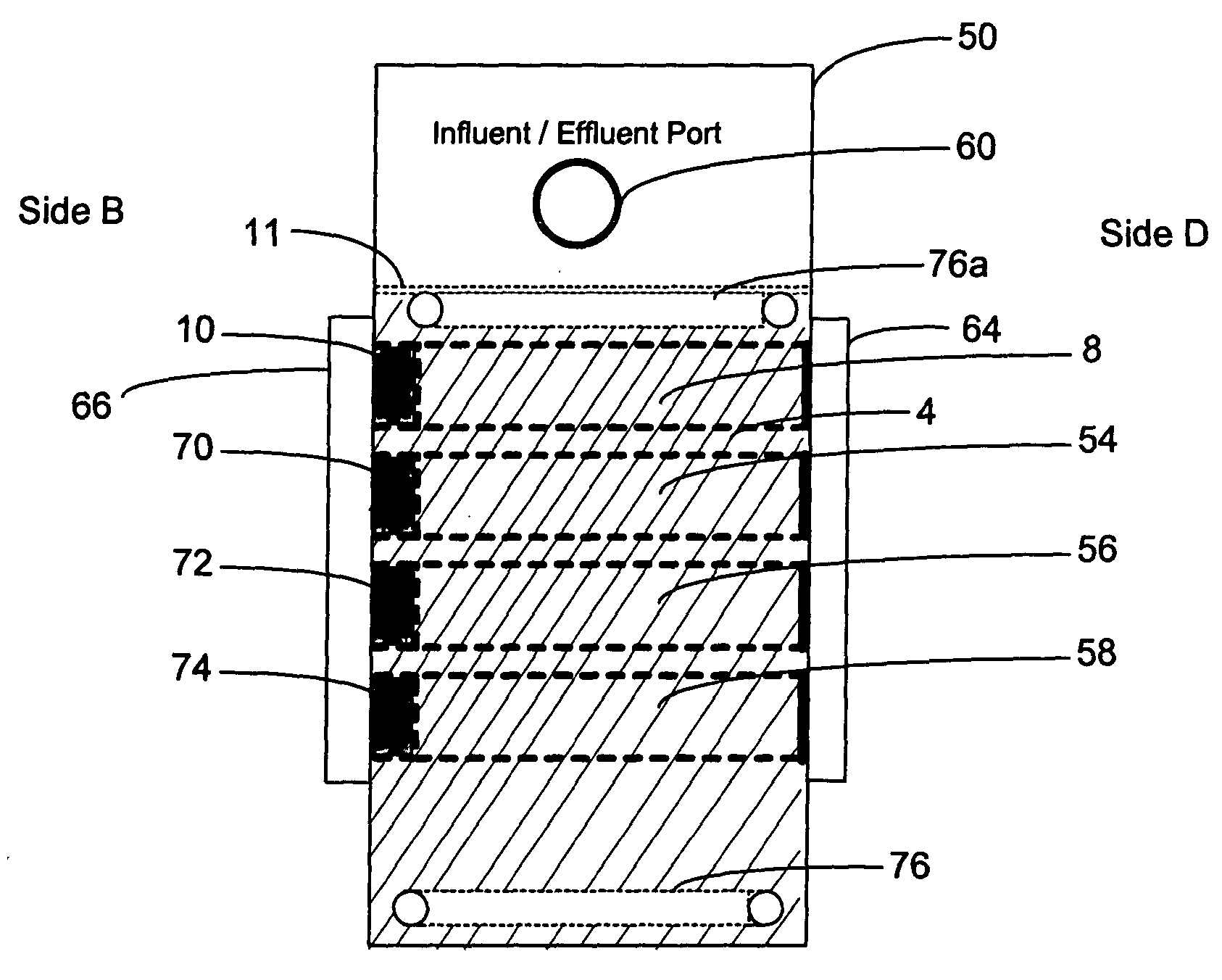 Electrolytic cell stack with porous surface active electrode for removal of organic contaminants from water and method to purify contaminated water