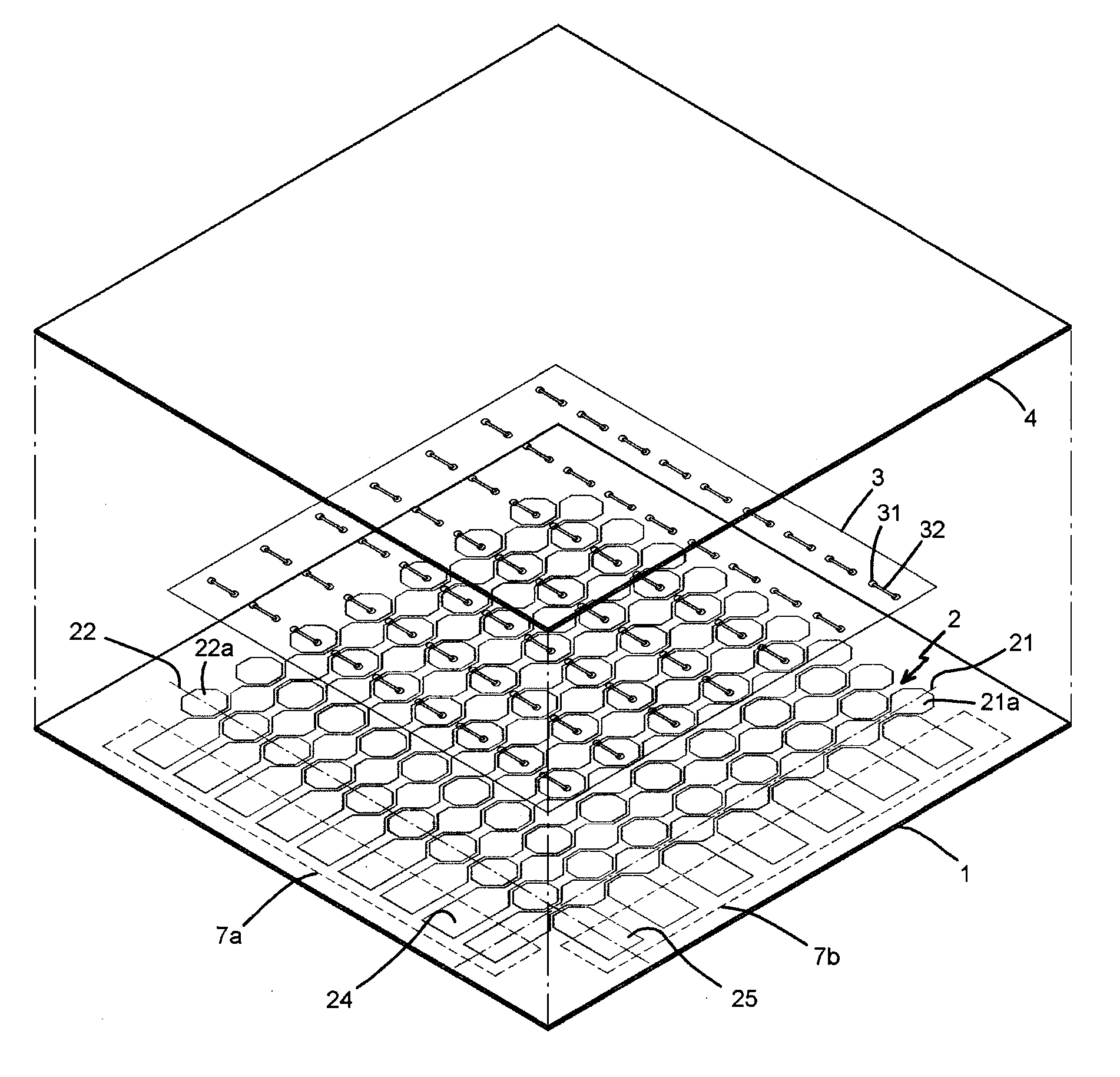 Capacitive touch panel with x and y axis traces