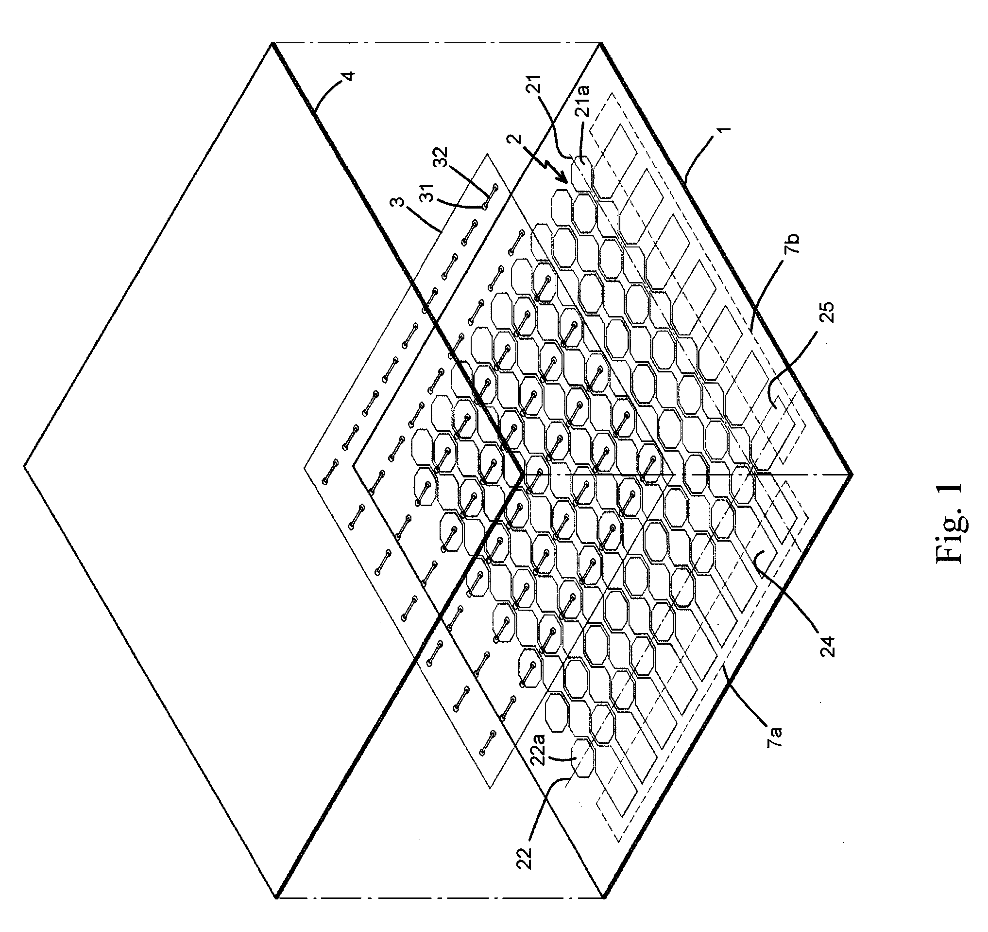 Capacitive touch panel with x and y axis traces