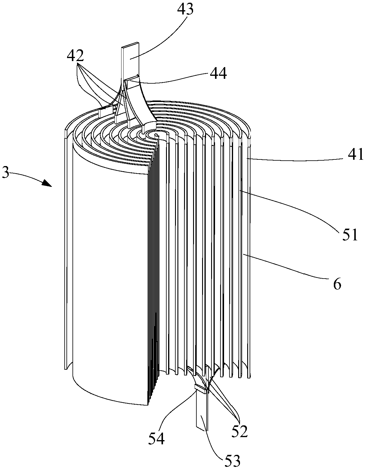 Electrode piece structure of battery, battery roll core, and method of manufacturing such battery roll core