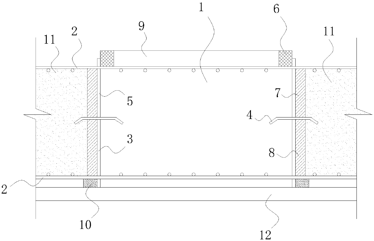 Basement post-cast strip structure and construction method thereof