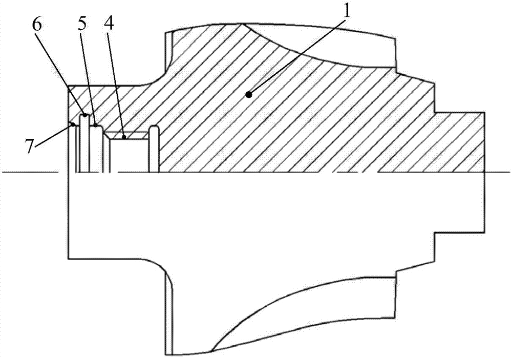 Runoff type supercharger turbine rotating shaft structure and molding process thereof