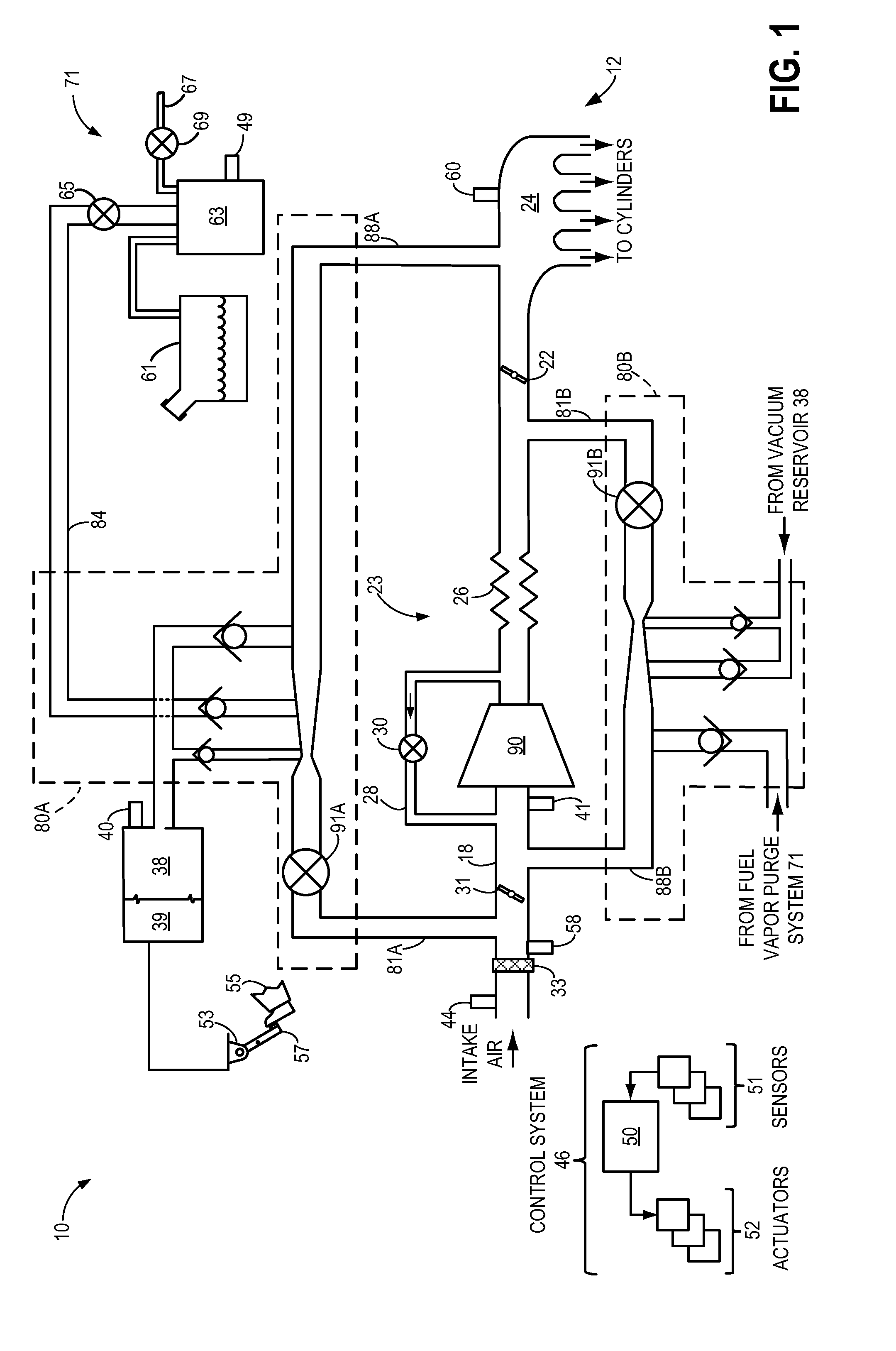 Aspirator motive flow control for vacuum generation and compressor bypass