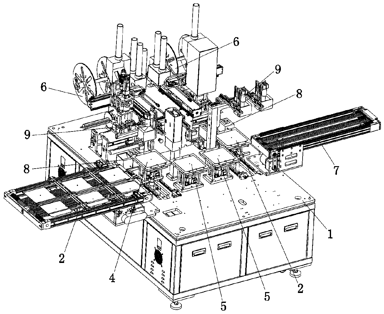 Two-in-one linkage film sticking production line and production process thereof