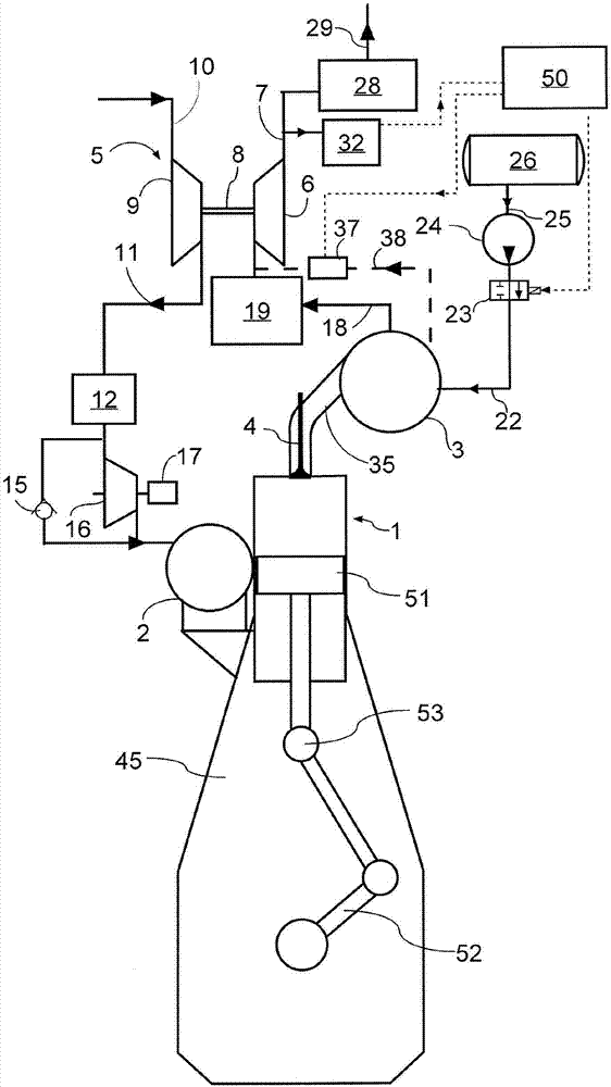 A large turbocharged two-stroke diesel engine with exhaust gas purification