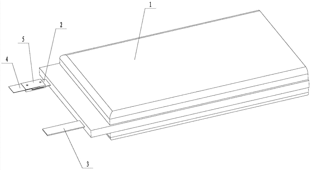 Battery positive tab transfer structure and welding method