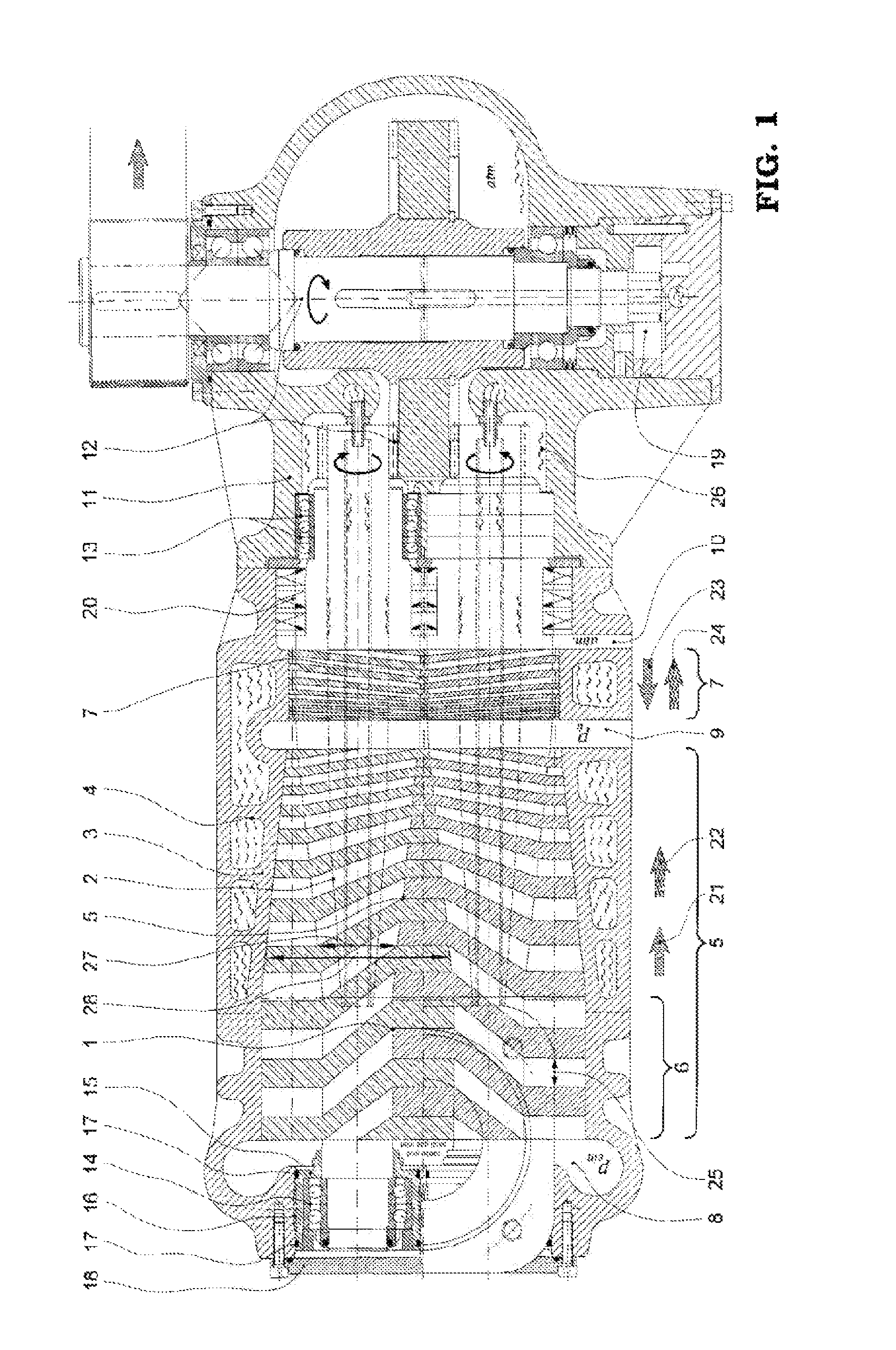 Displacement pump with internal compression