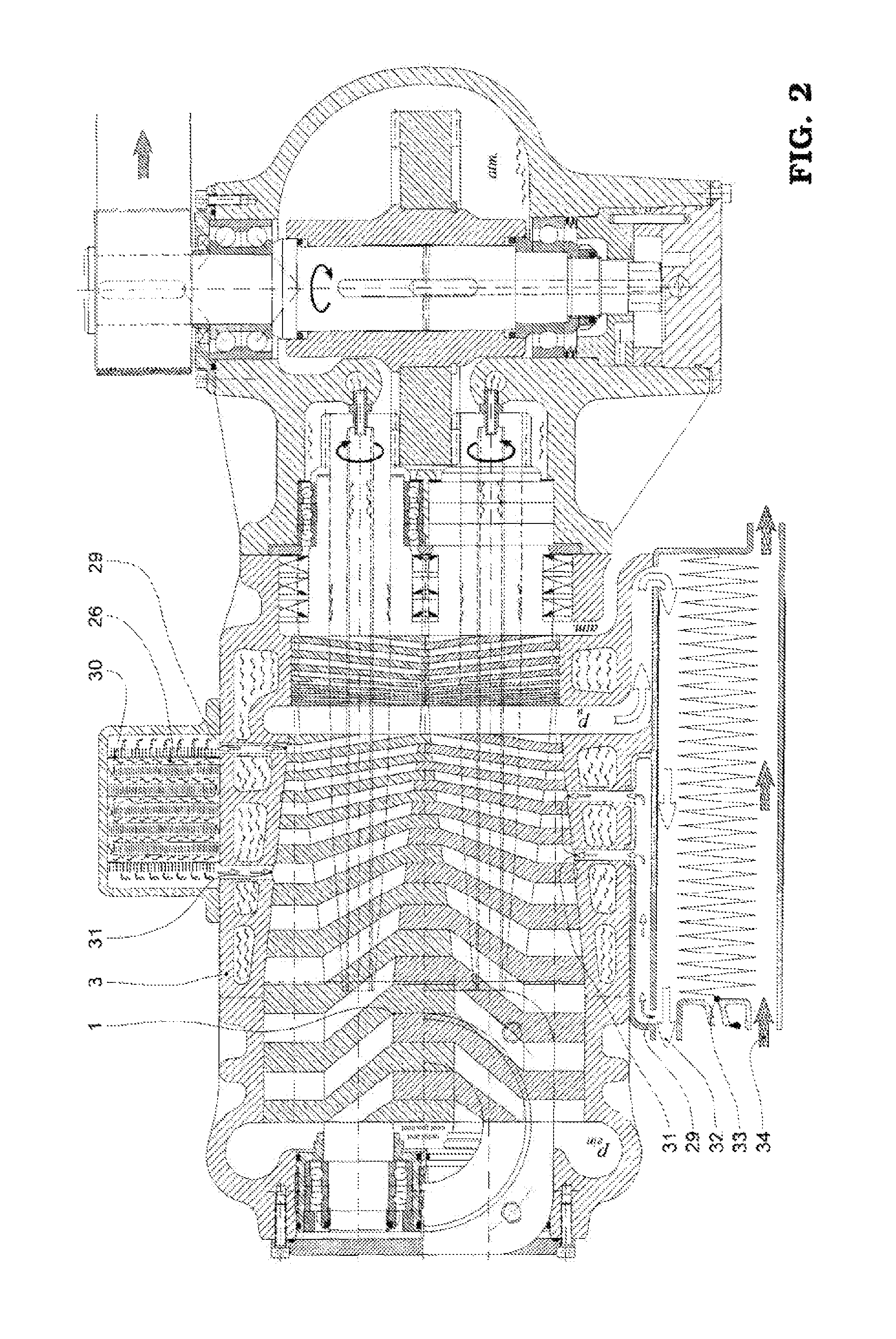 Displacement pump with internal compression