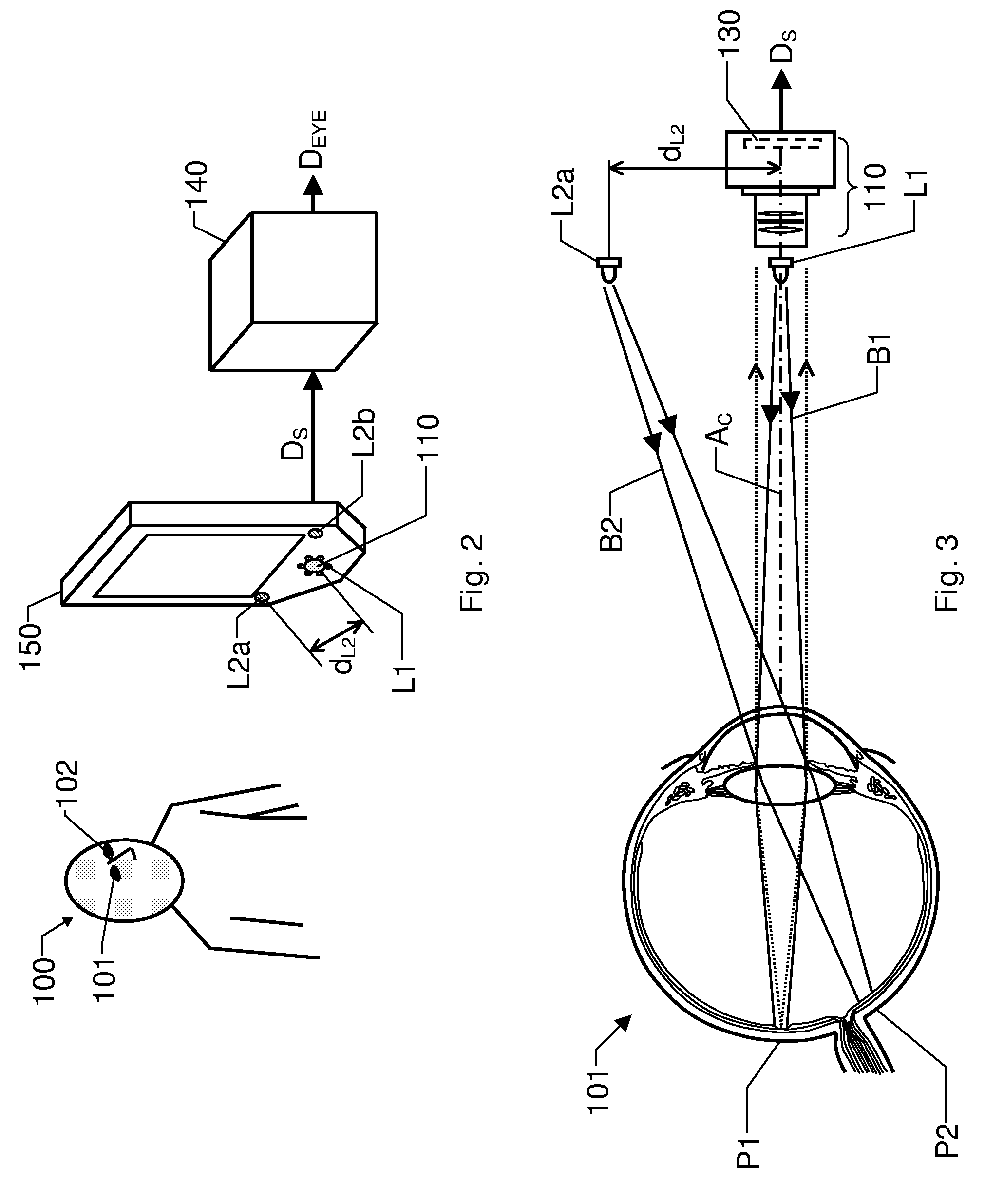 Eye tracker having an extended span of operating distances