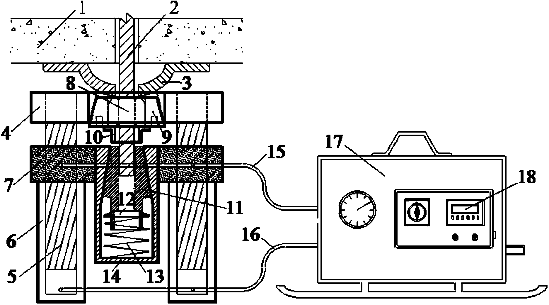 Full-thread anchor rod pre-tightening force exerting device capable of achieving automatic anchor unloading and operation method