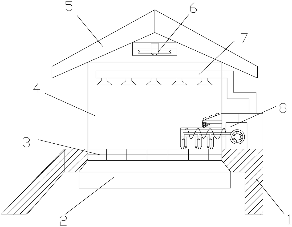 Clean duck house using air pressure vibration and friction to collect duck manure