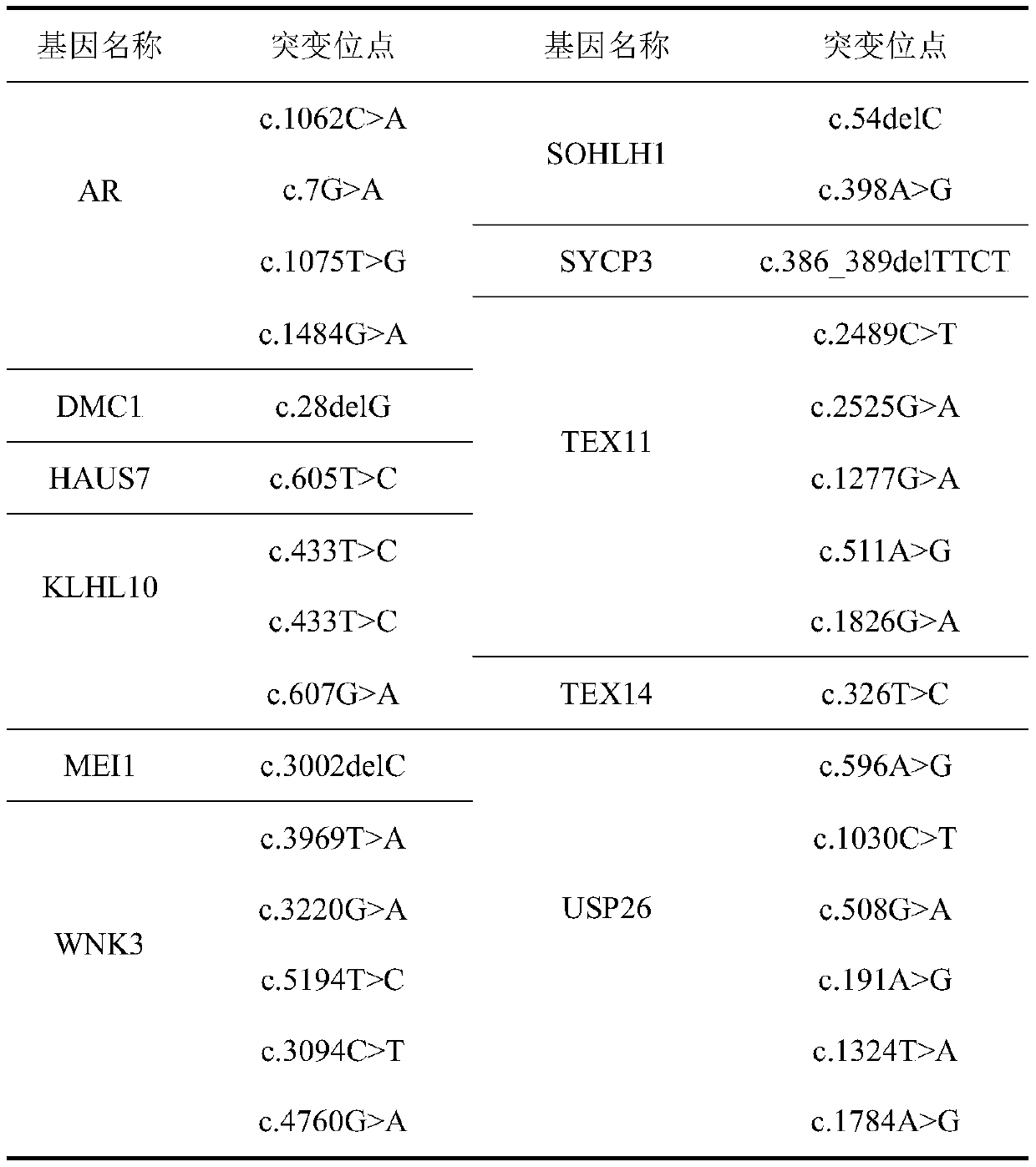 Kit for detecting idiopathic azoospermia and gene panel