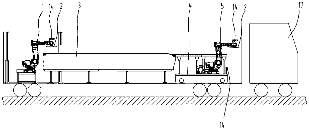 Container loading and unloading vehicle platform, container loading and unloading vehicle system and loading and unloading method