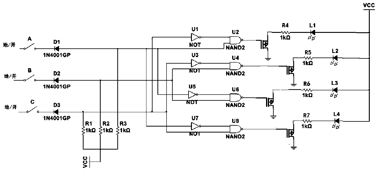 Indicator drive circuit for realizing five attack angle states of airplane