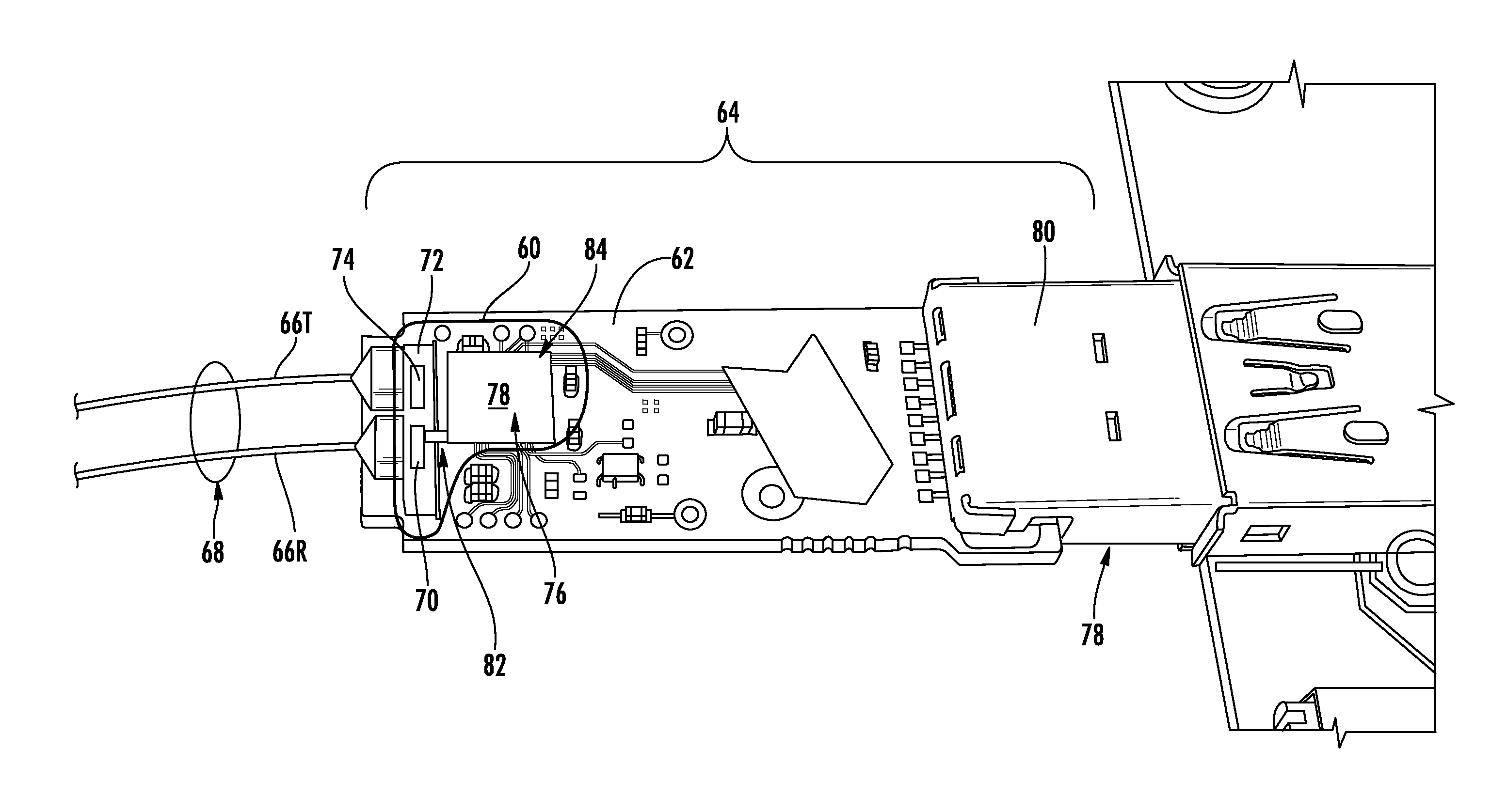 Receiver optical assemblies (ROAS) having photo-detector remotely located from transimpedance amplifier, and related components, circuits, and methods