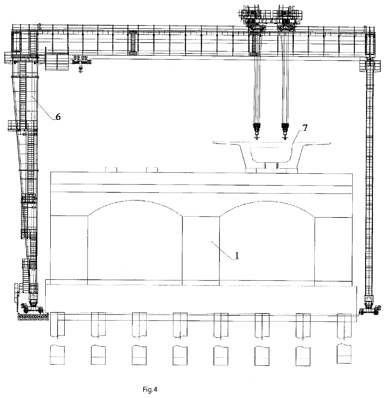 Construction method for upright lifting of large-tonnage box girder to bridge, and erection method for large-tonnage box girder