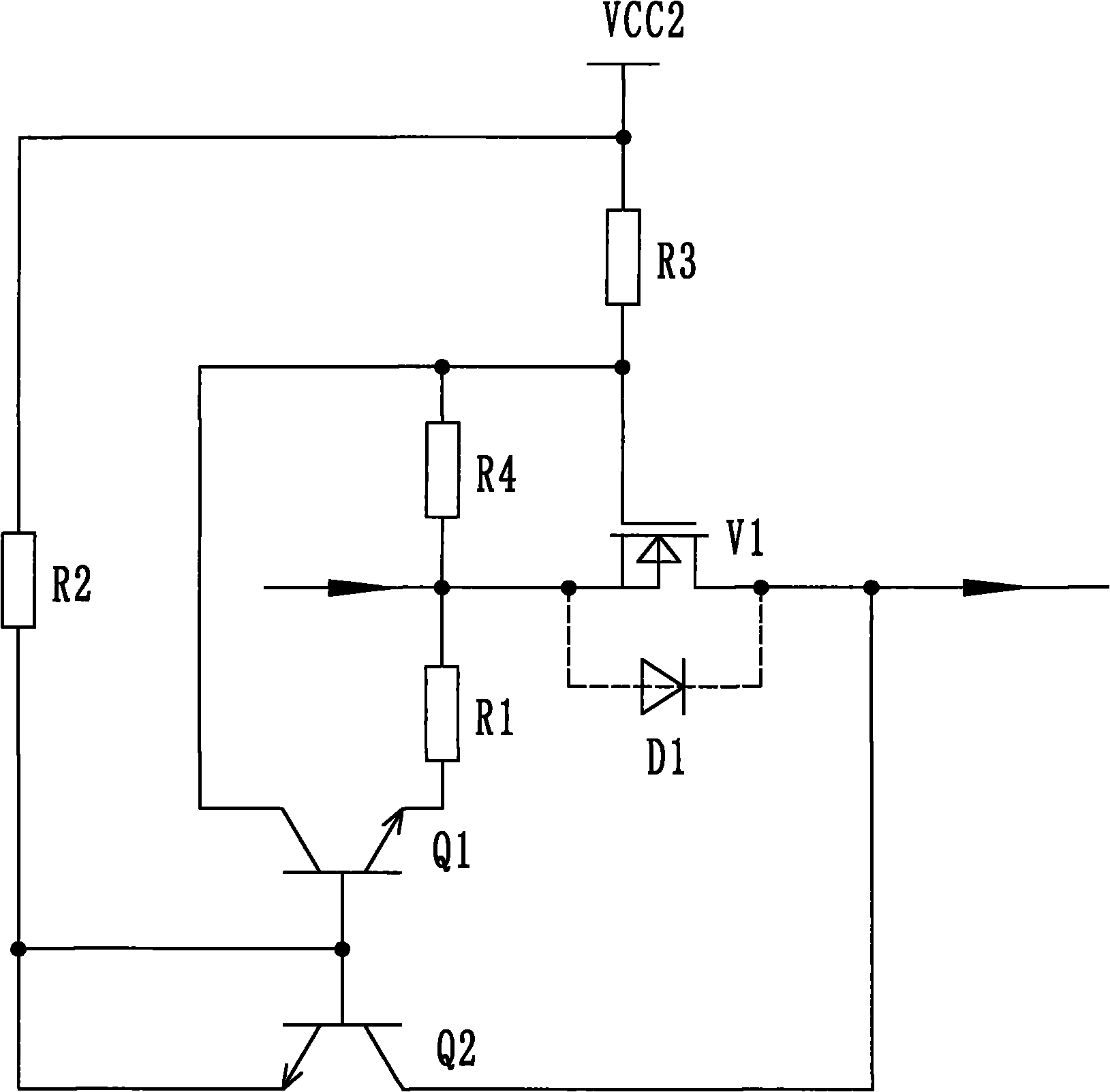 Stable and reliable-operation heavy-current low-pressure drop one-way conducting circuit