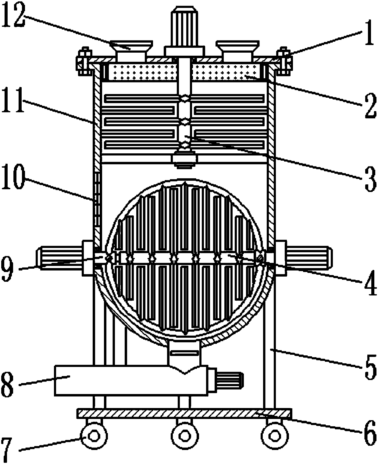 Raw material efficient crushing device for sweet potato starch production