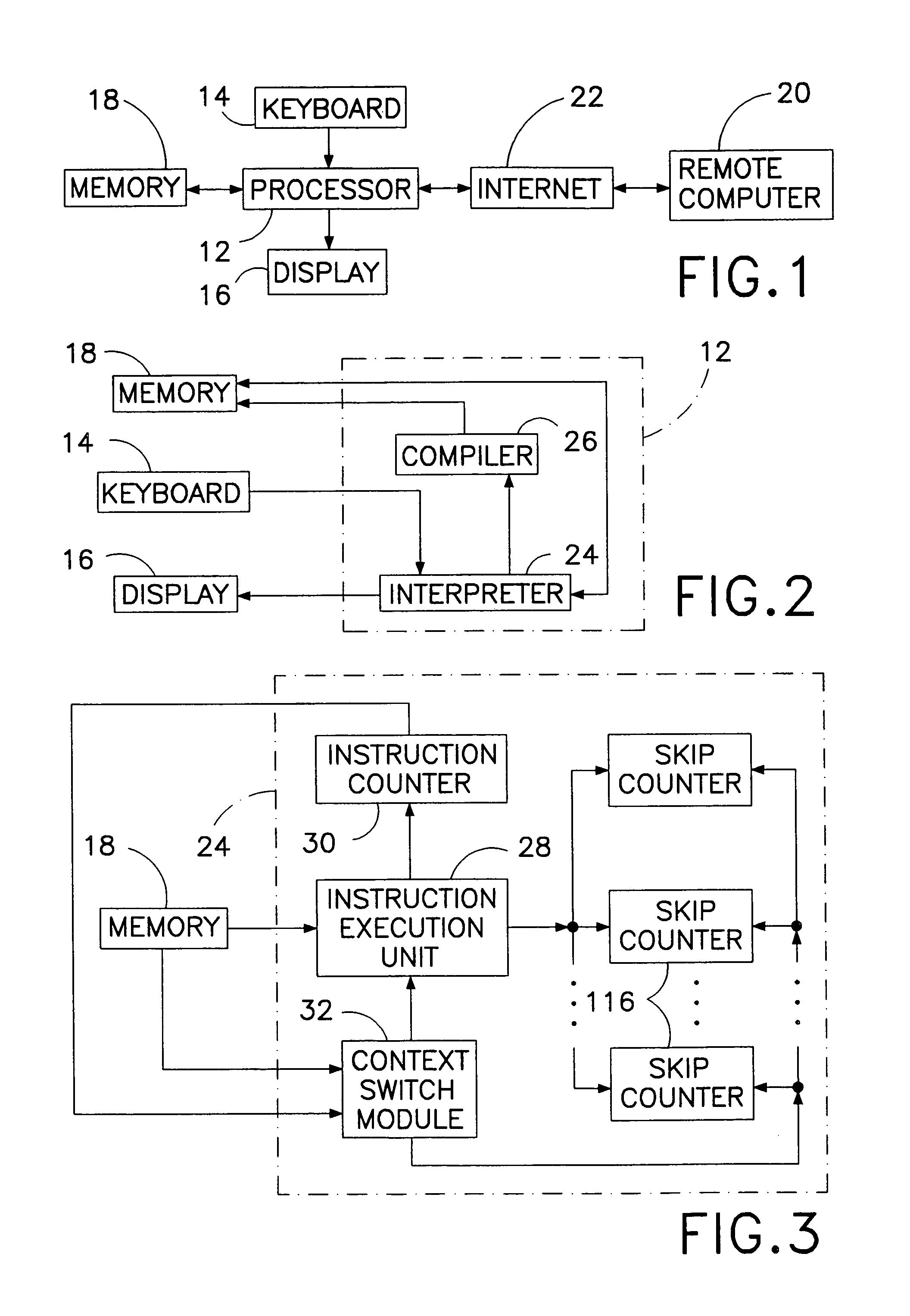 Computer multi-tasking via virtual threading using an interpreter