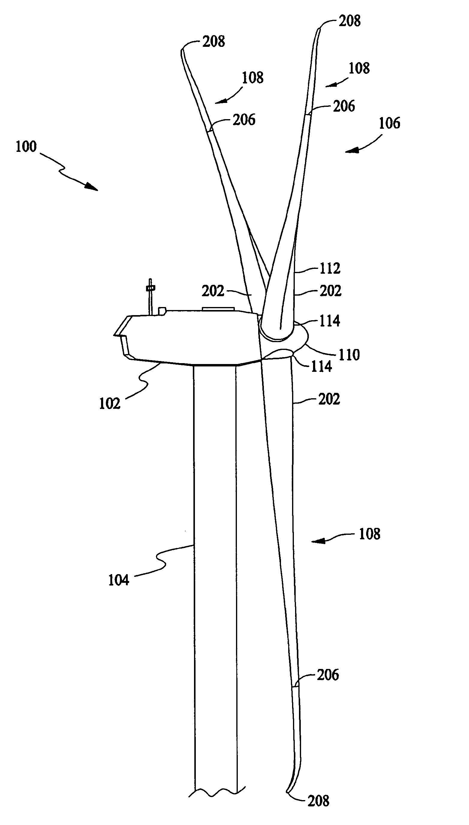 Multi-piece passive load reducing blades and wind turbines using same