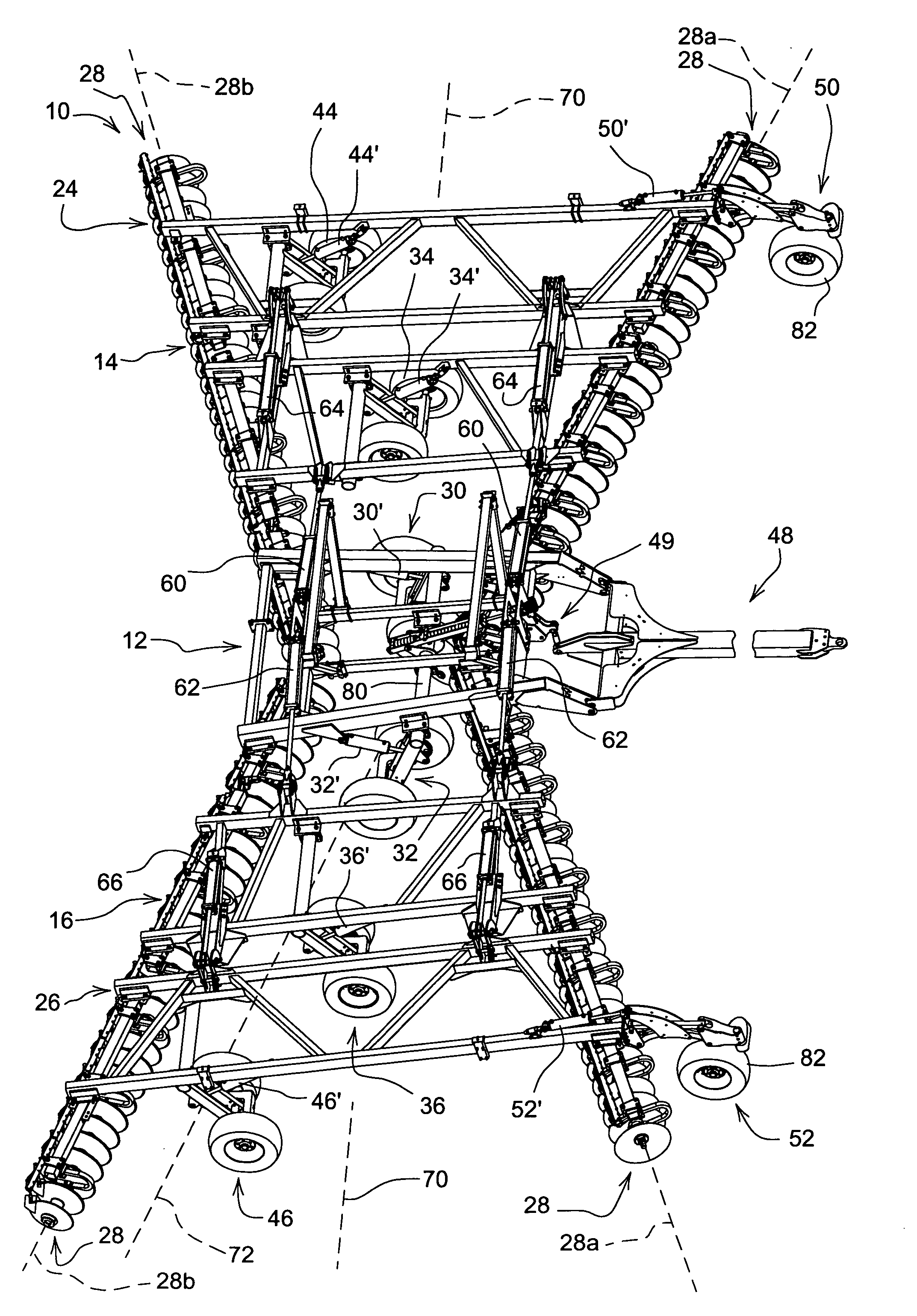 Folding disk with wing stabilizer wheels