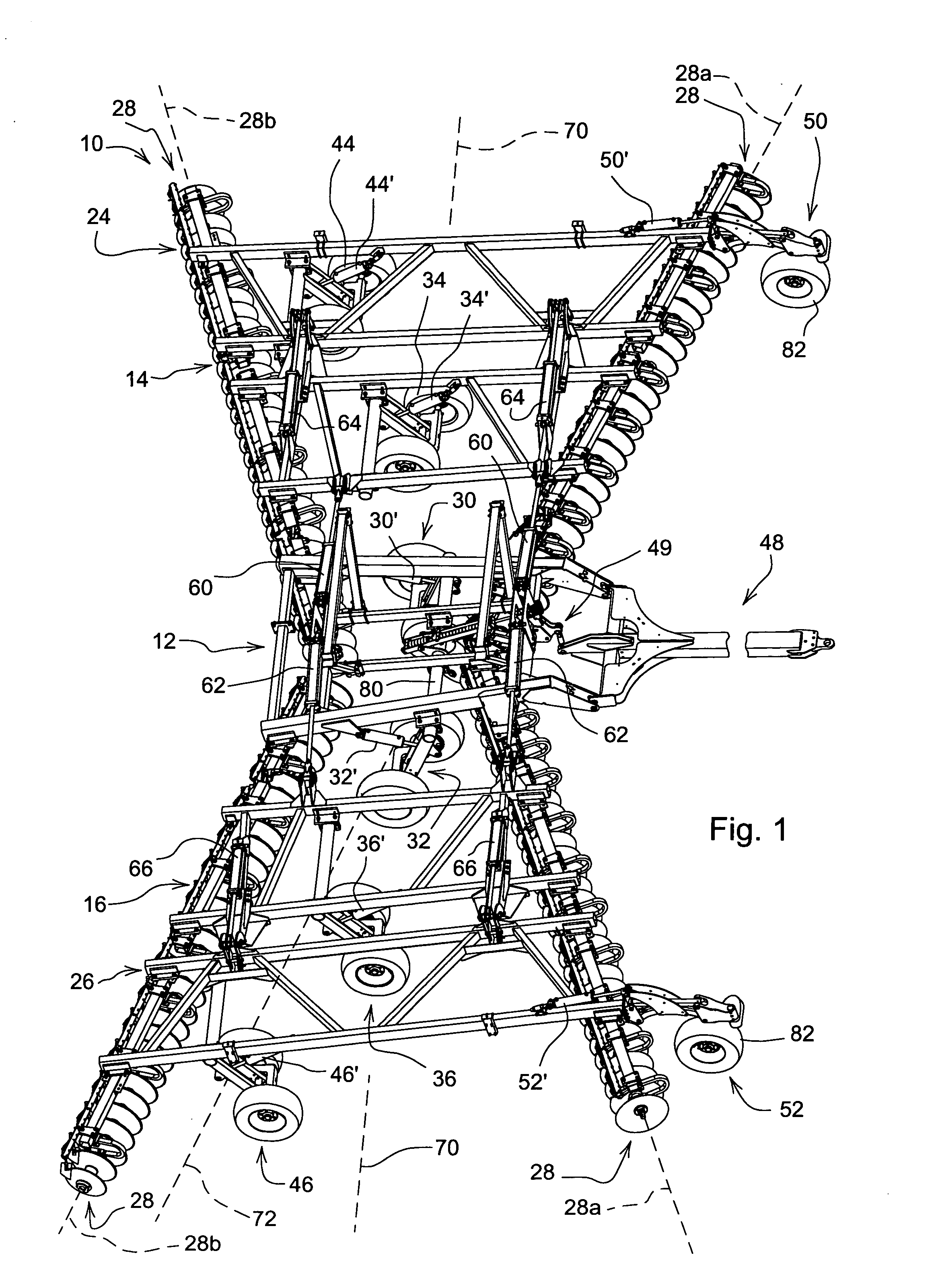 Folding disk with wing stabilizer wheels